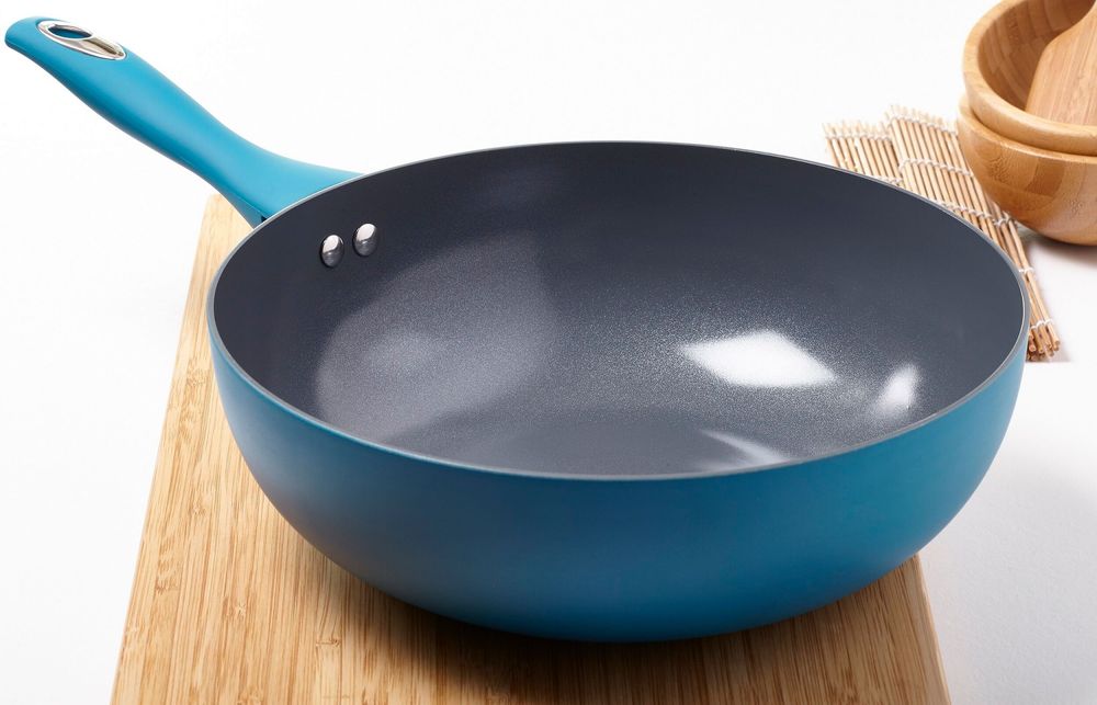 Cermalon Non Stick Wok Teal Blue