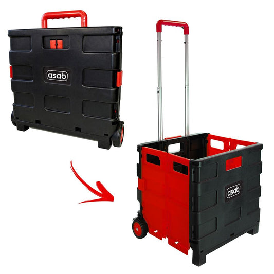 Red 25kg Folding Trolley Cart Shown Folded And Unfolded