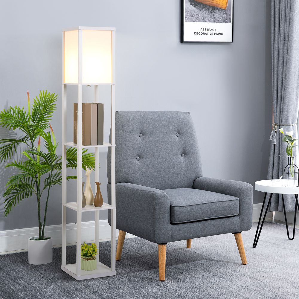 4-Tier White Floor Lamp with Storage Shelf