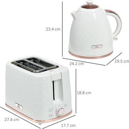 HOMCOM Fast Boil Kettle 1.7L & 2 Slice Toaster Set White