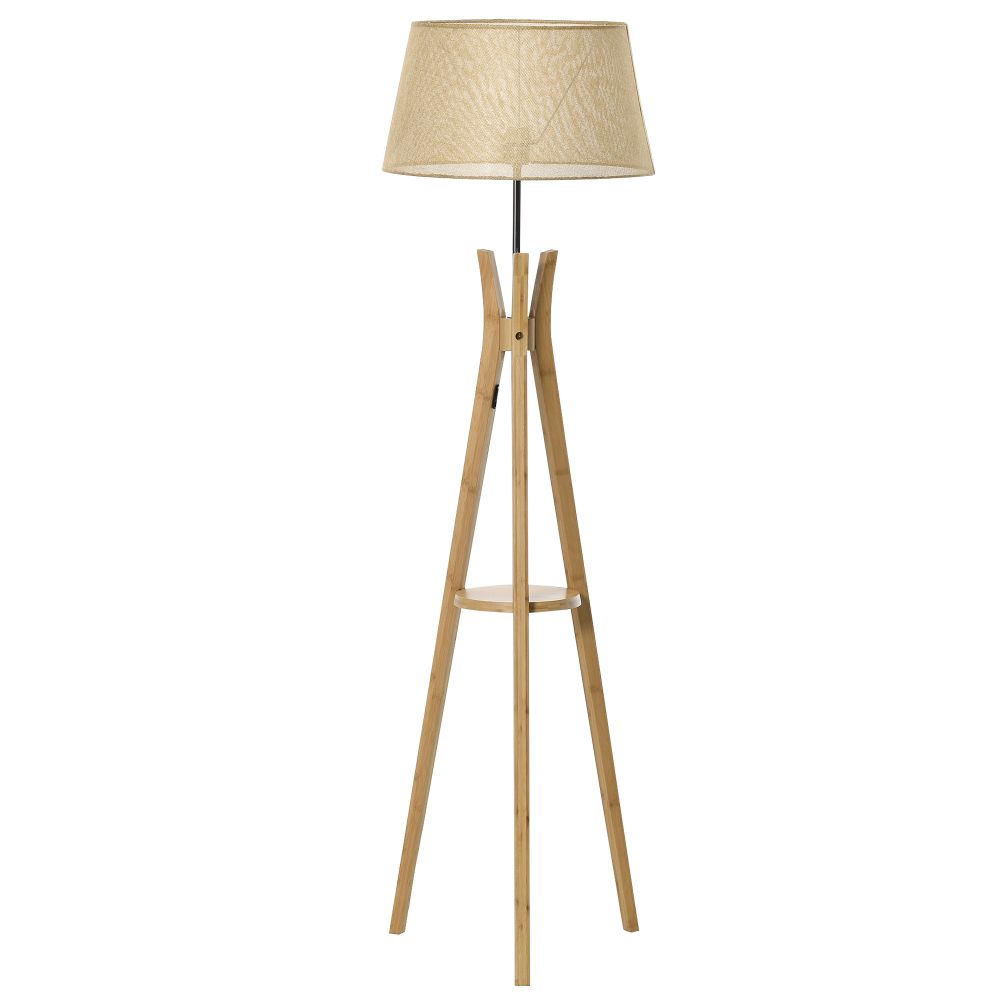 Beige Fabric Shade Tripod Floor Lamp With Storage Shelf