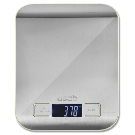 Silver Digital Kitchen Scales On White Background