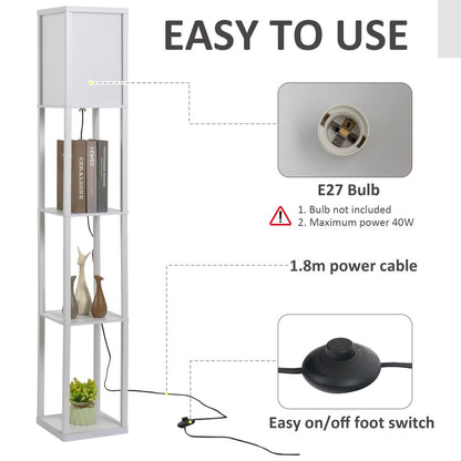 4-Tier White Floor Lamp with Storage Shelf Features
