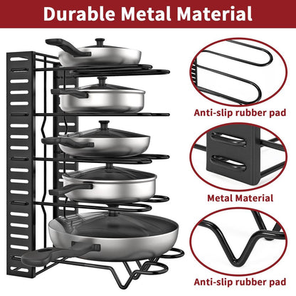 Black Adjustable Kitchen Pan Rack Organiser Stand