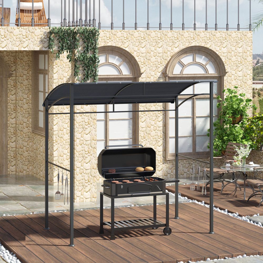 BBQ Metal Framed Garden Gazebo Tent - Grey 2M (7ft)