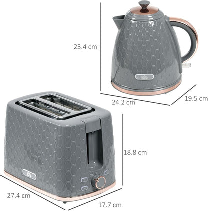 HOMCOM Fast Boil 1.7L Kettle & 2 Slice Toaster Set Grey