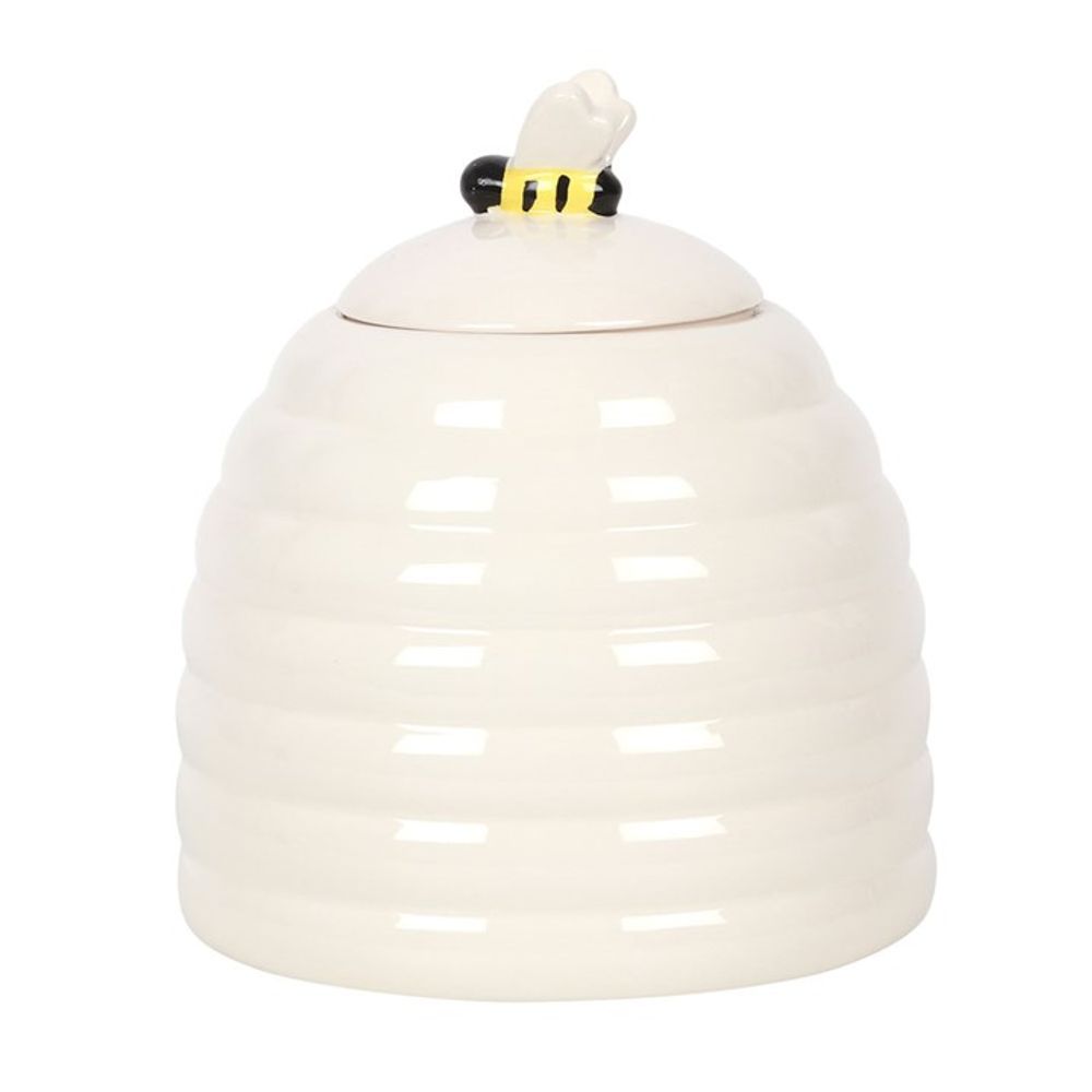 Bee Happy White Ceramic Storage Jar With Bee Handle