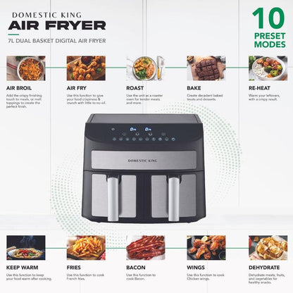 Domestic King 7L Digital Dual Basket 2400W Air Fryer