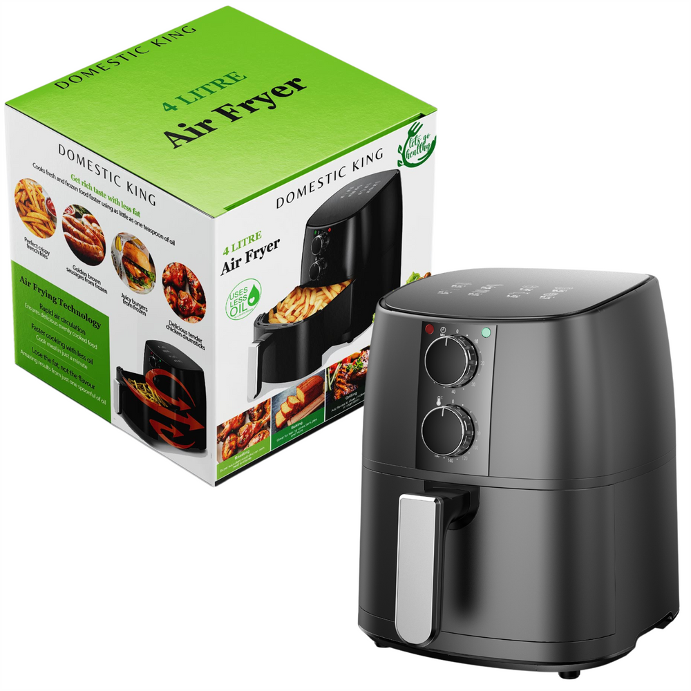 Domestic King 4L Air Fryer Plus Box On White Background