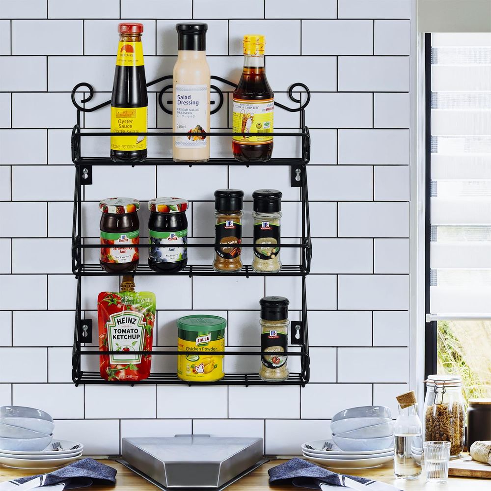 Spice Rack 3 Tiers Space Saving Free Standing Wall Mountable Black
