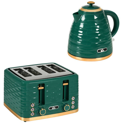 HOMCOM 1.7L Kettle and Toaster Set 1.7L Rapid Boil Kettle & 4 Slice Toaster Green