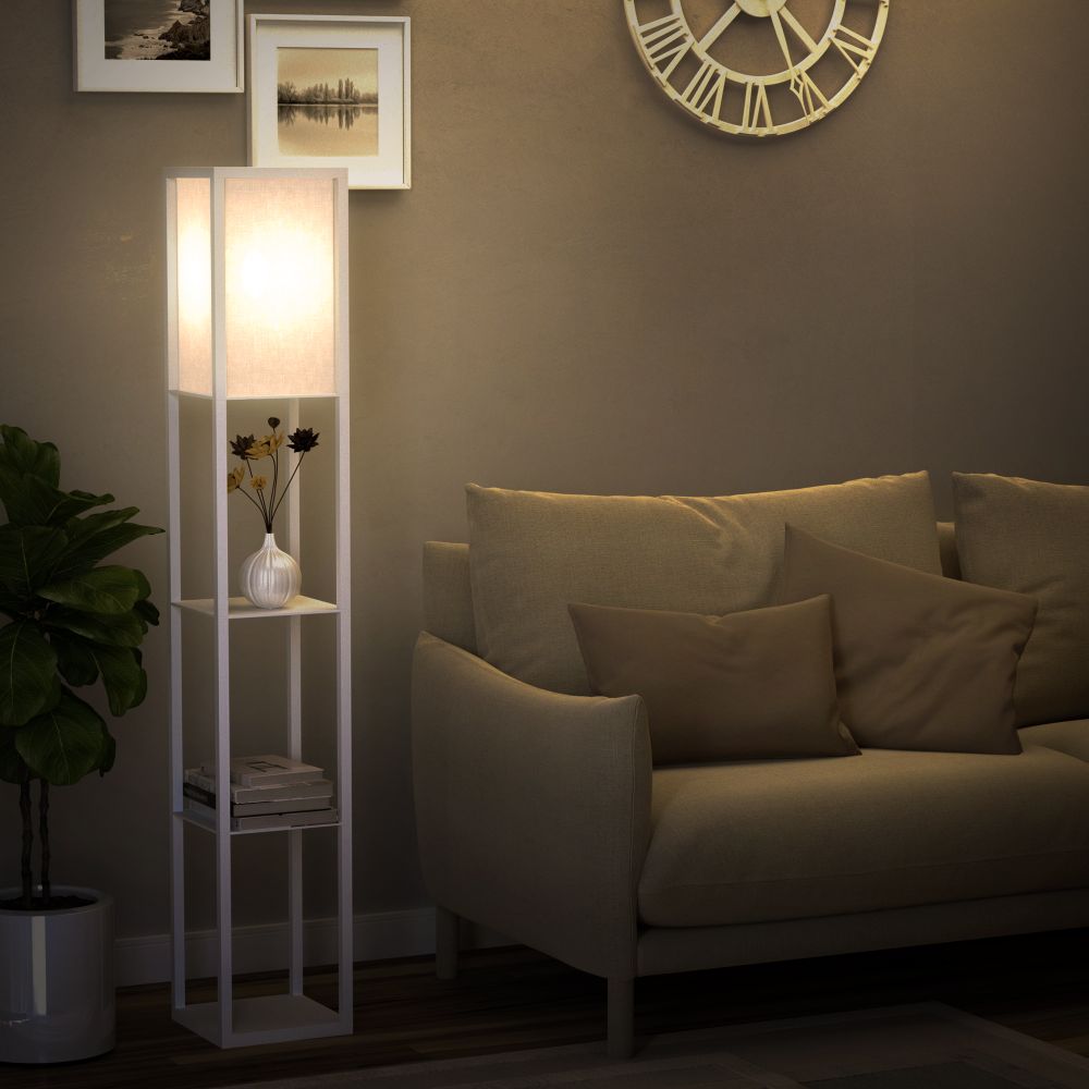 4-Tier White Floor Lamp with Storage Shelf