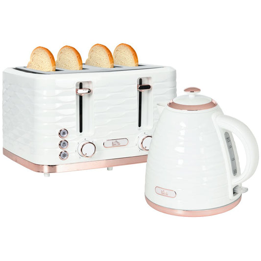HOMCOM Kettle and Toaster Set 1.7L Rapid Boil Kettle & 4 Slice Toaster White