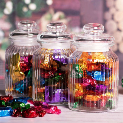 Set of 3 Vintage Airtight Glass Jars Filled With Sweets