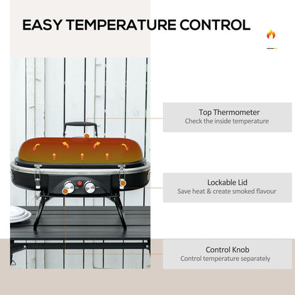 Gas BBQ Grill 2 Burner TableTop With Piezo Ignition & Thermometer