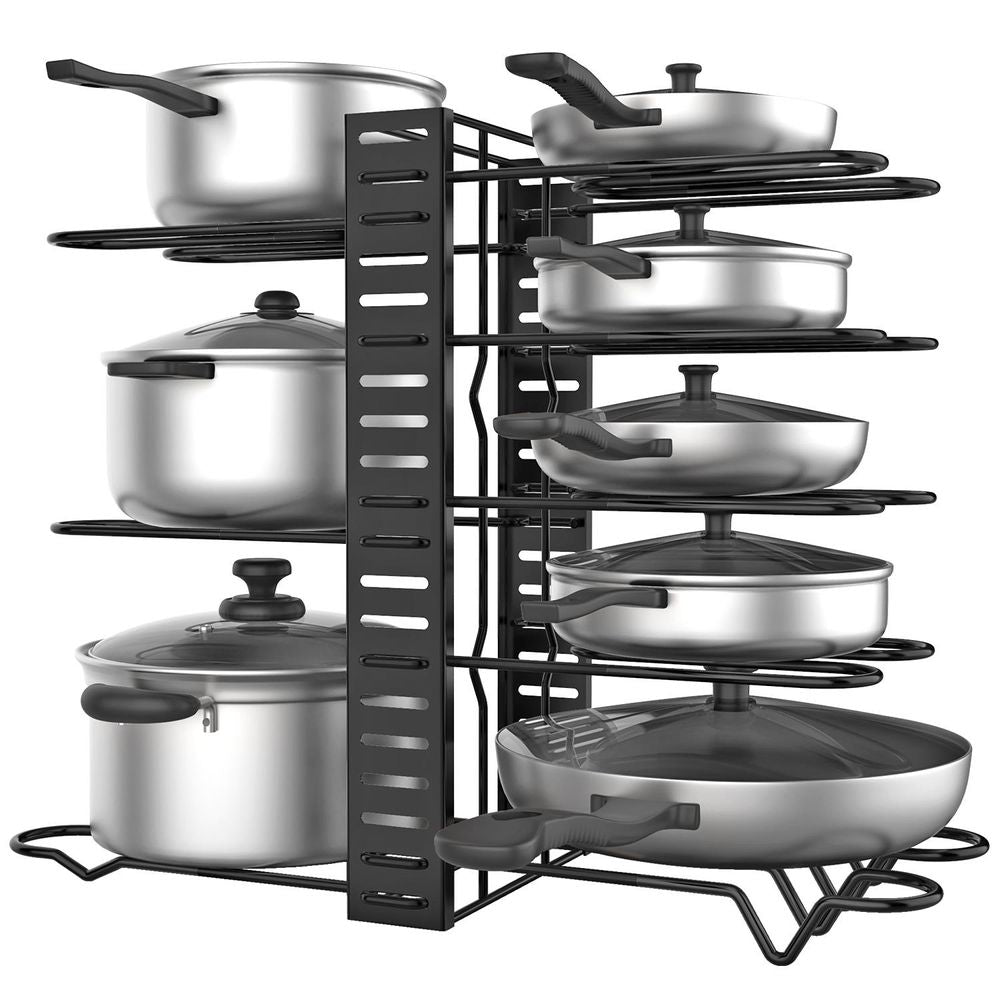 Black Adjustable Kitchen Pan Rack Organiser Stand