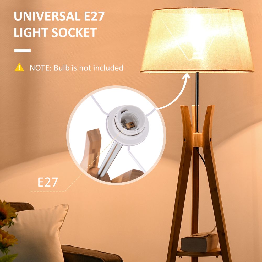 Beige Fabric Shade Tripod Floor Lamp With Storage Shelf