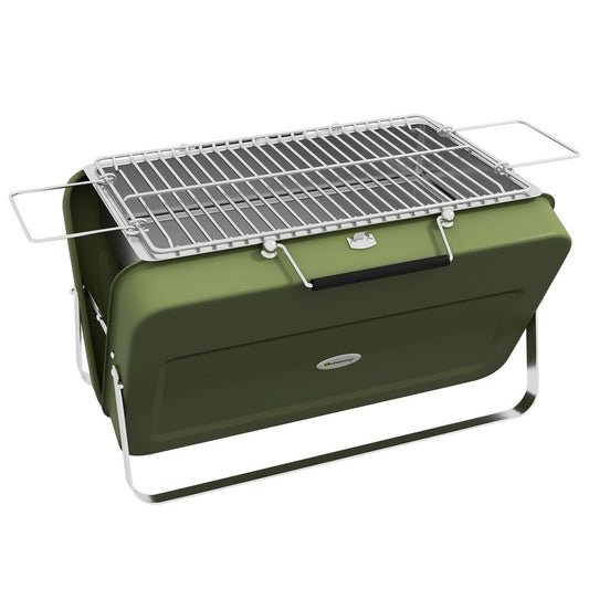 Outsunny Portable BBQ Grill with Suitcase Design for Camping Picnic Party, Green