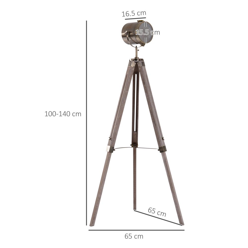 Wood & Bronze Tripod Floor Lamp With Measurements