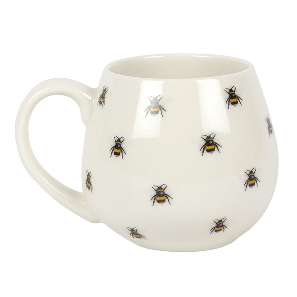 White Rounded Mug With Bee Print