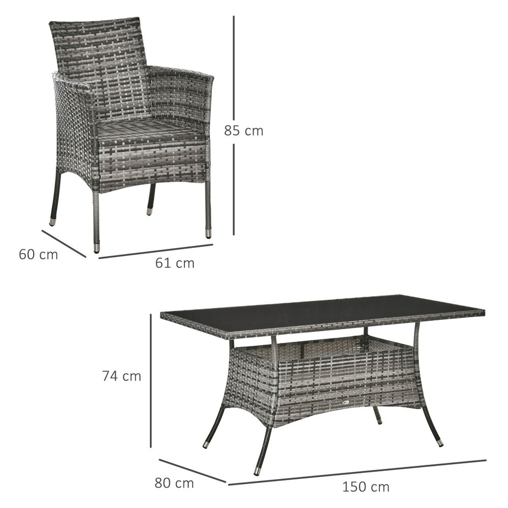 Grey Rattan Garden Furniture Dining Set Table & Chair With Measurements