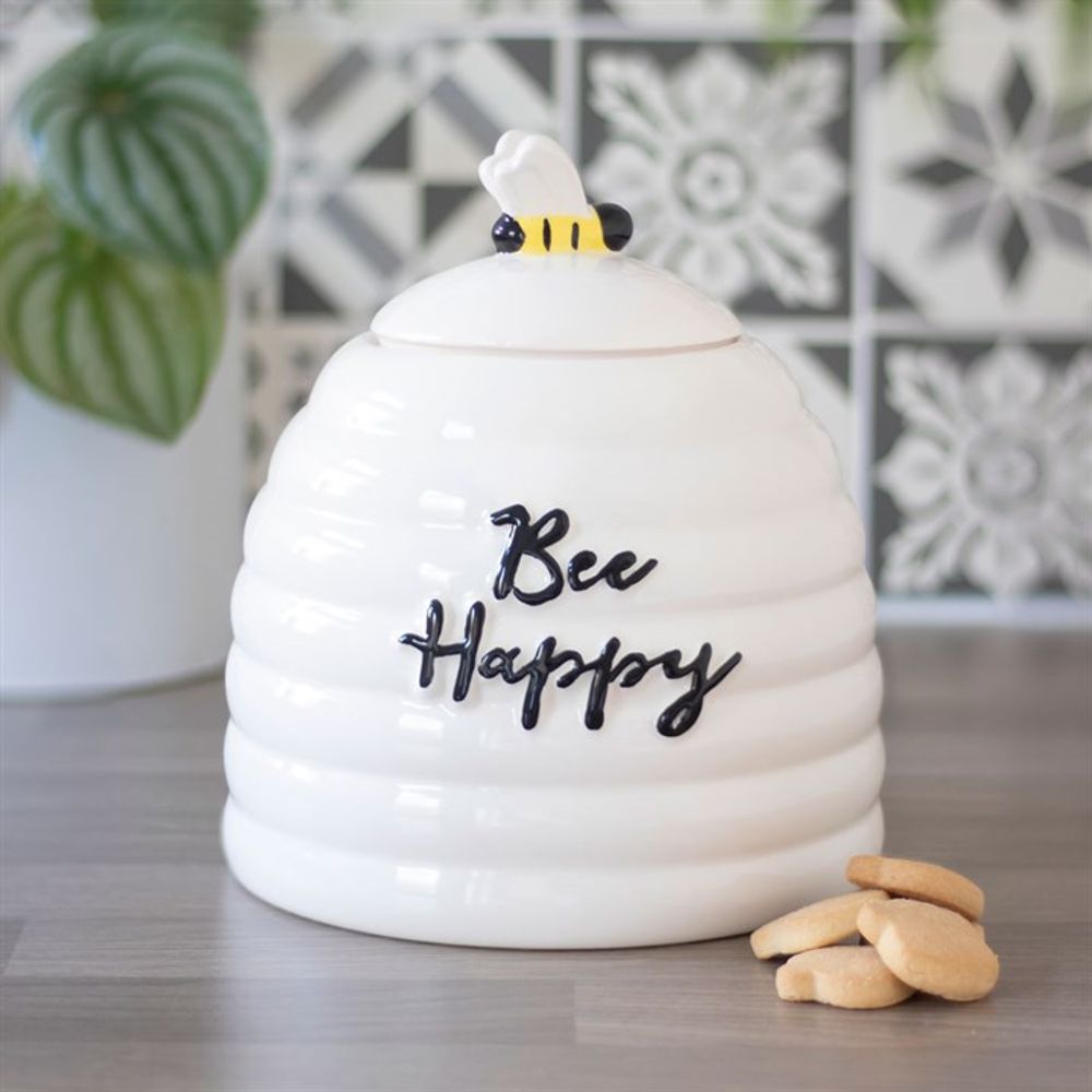 Bee Happy White Ceramic Storage Jar With Bee Handle