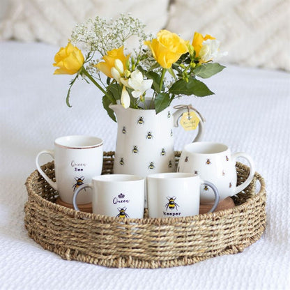 White Ceramic Flower Jug With Bee Design With Flowers