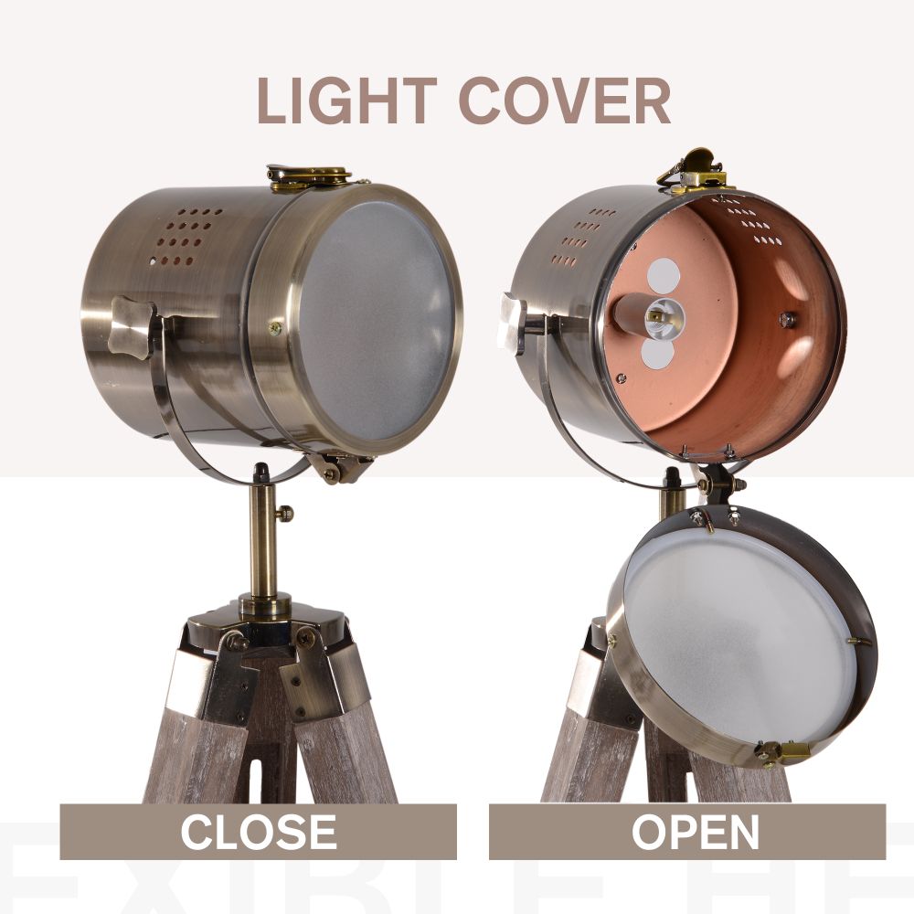 Wood & Bronze Tripod Floor Lamp Features