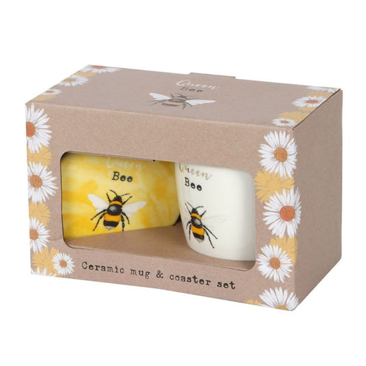 Boxed Queen Bee Ceramic Mug and Coaster Set